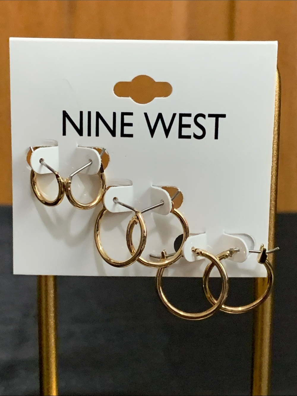 NWT Nine West 3 pairs of gold tone hoop earrings